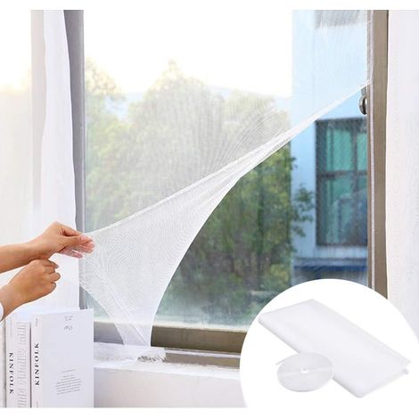 4Pcs Moustiquaire Fenêtre Filet Blanc Mosquito Protection Maille avec 4 Rouleaux Ruban Adhésif Moustique Protecteur Filet Découpable pourToutes Les Fenêtre(1.5  1.3M) (1/5)