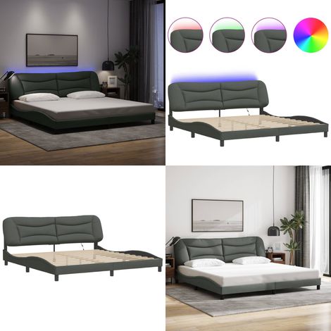 Cadre de lit avec LED sans matelas gris foncé 200x200 cm tissu - Cadre De Lit - Lit Avec Led - Lit Design - Lit Moderne - Lit Gris - Home & Living (1/5)