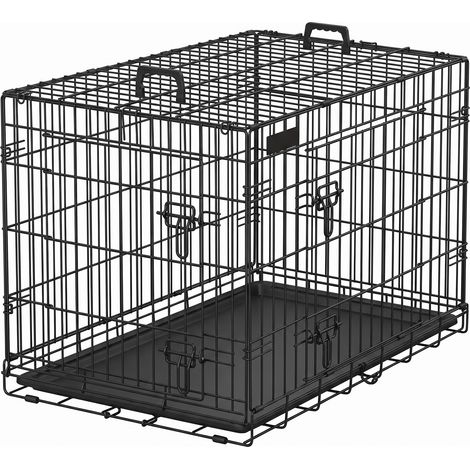 Cage de Transport Pliable pour Chien, avec Plateau en Plastique et 2 Portes, Taille L, Noire (1/5)