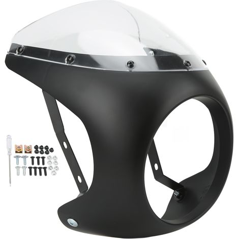 Carénage de phare avant de moto de 7 pouces, Surface lisse, résistant au vieillissement, résistant à l'usure, adapté aux phares ronds de moto, noir mat et transparent