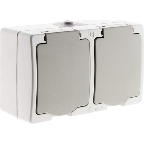 Prise Électrique Murale IP54 2P+T 16A en Saillie Extérieur Gris (1/4)