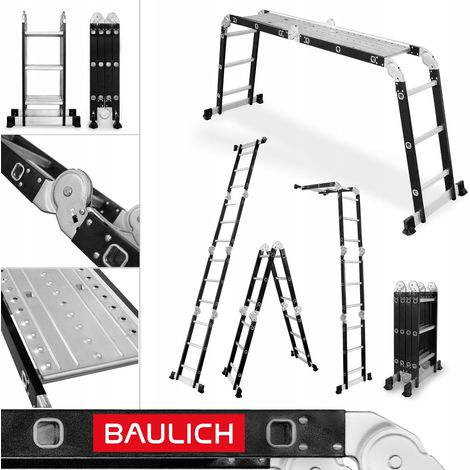 Échelle pliante en aluminium et acier articulée multifonction universelle 4x3 échelons + plateau