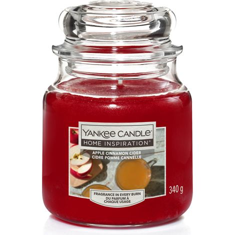 Yankee Candle Duftkerze Mittleres Glas Apple Cinnamon Cider 340 g, rot Duftkerze