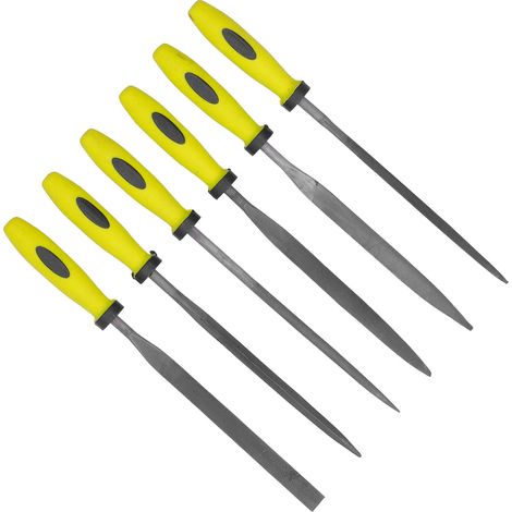 Lime métallique lot de 6, limes acier à polir, formes pointue, carrée, ronde, triangle, plate, pour travail du métal SIL-1115 (1/5)