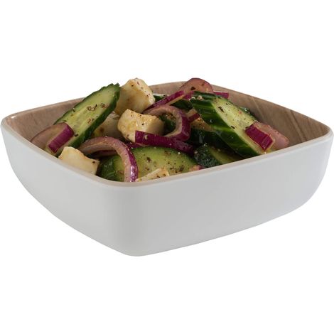 bol en mélamine presque incassable, bol en plastique robuste, 12,5 x 12,5 x 4,5 cm, bol à céréales, bol à goûter, empilable, intérieur aspect bois, extérieur blanc, va au lave-vaisselle. (1/5)
