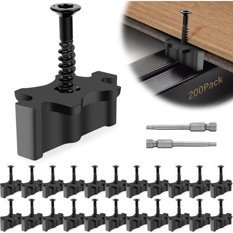 200 Pack Fixations de pont cachées pour tableau de pont composite. Clips de pont composite avec vis de pont en métal. Fixations de pont cachées composites universelles Clips en plastique (1/5)