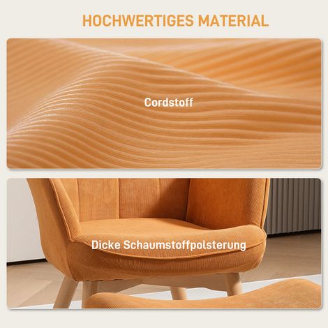 Fauteuil relax inclinable avec repose-jambes, revêtement aspect velours côtelé marron, piètement bois, pour salon
