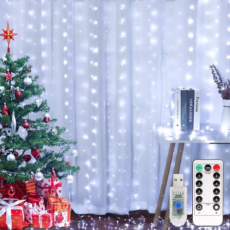 Lichterkette, 3×2m 300 LED Lichtvorhang, 8 Modi LED Lichterkette Vorhang für Innen & Außen, Lichterkette für Outdoor, Zimmer, Party, Balkon deko, Weihnachtsdeko(Warmweiß) [Energieklasse G]，Weiß