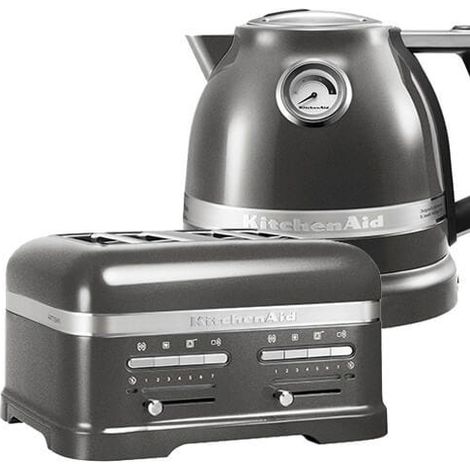 KitchenAid Artisan Medallion Silver 4 Slot Toaster and Kettle Set (1/5)