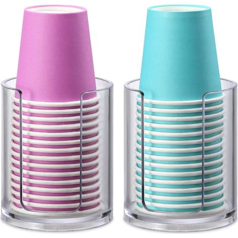 Dispensador de vasos para baño, juego de 2, portavasos, portavasos desechables pequeños para vasos de papel, portavasos para muebles de baño (1/4)