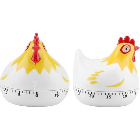 Lot de 2 minuteurs de cuisine mécaniques de 60 minutes, minuteur de cuisine en forme de poulet, minuteur de cuisson avec anneau puissant pour la cuisine (blanc) (1/5)