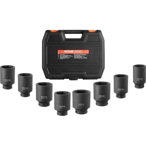 Jeu de 8 douilles à impact 1/2 pouce 12 pans profondes en acier CR-MO pour écrous d'essieu outils auto avec coffret rangement (1/5)