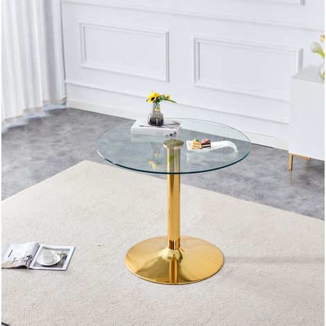 Mesa de bar 85x76 cm transparente dorado en vidrio templado y metal con base estable (1/5)