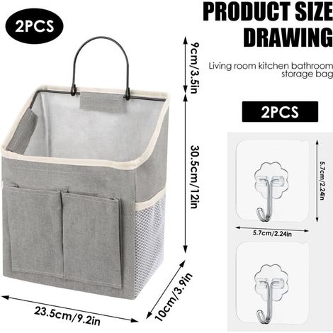 Set di 2 organizer da appendere, borse da parete impermeabili, cestino pieghevole con tasche, organizer da appendere a 3 scomparti per la casa (grigio) (1/4)