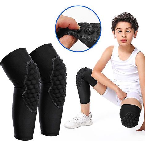 Genouillère de compression pour enfant, manchon de protection pour cuisse, équipement de protection sportive, orthèse de soutien pour football, basketball, volleyball, noir, taille S (1/5)