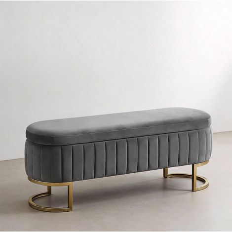 Banco de cama 130 cm con almacenamiento, banqueta acolchada multifunción para dormitorio y entrada - gris claro (1/5)
