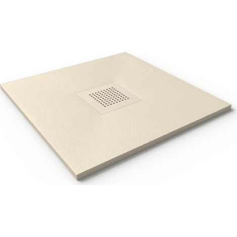 Mineralguss-Duschwanne extra flach SLATE Schieferoptik Beige 90x80 cm Auslaufschutz in Farbe