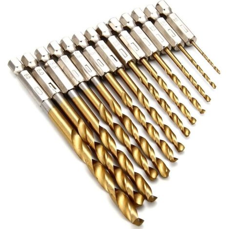 13PCS 6.35mm Hex Tige HSS Forêt Hélicodal en Titane Enduit Set Métrique Changement Rapide Twist Drill Bits Acier à Haute Vitesse Forets de Torsion Outils 1,5mm - 6,5mm