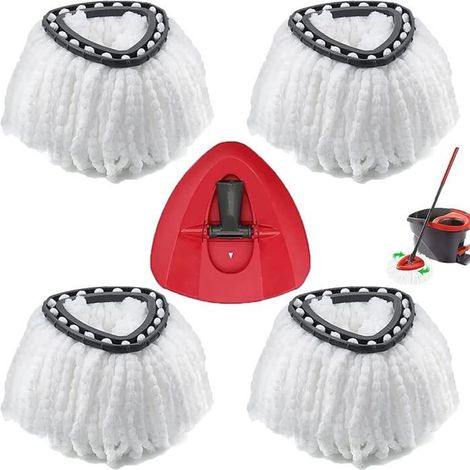 Lot de 4 Recharges pour Vileda Turbo + 1 Base Rotative, Têtes de Balai Serpillière en Microfibre 2-en-1 (1/4)