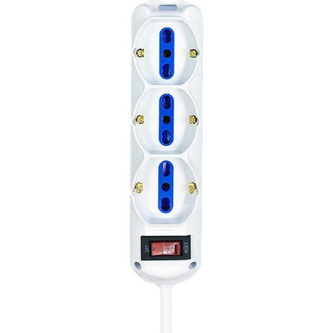 Multipresa Ciabatta Elettrica a 9 Posti 6 Prese 10A/16A + 3 Presa 10A/16A Bipasso Schuko con Interruttore e Spina 10A Cavo 5m Bianco (1/2)