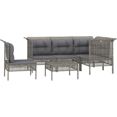 Mobili da giardino mobili da esterno Set di mobili da 6 pezzi con cuscini grigi in resina intrecciata 020016799
