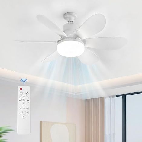Ceiling Fan with Light and Remote Control - E27 Ceiling Fan Lamp with 3 Levels of Wind, Small LED Lamp Dimmable 3000-6500K, Timer 1/2/4h, Memory Function (1/5)