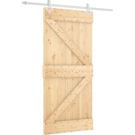 Schiebetür Natürlich und Weiß 95 x 210 cm Massivkiefer vidaXL