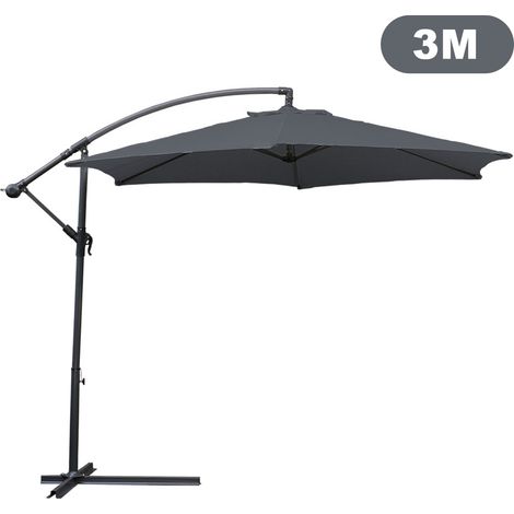 Ø300cm Alu Parasol Parapluie avec manivelle Parasols de balcon UV30+ protection solaire Parasols de jardin pour patio balcon, gris