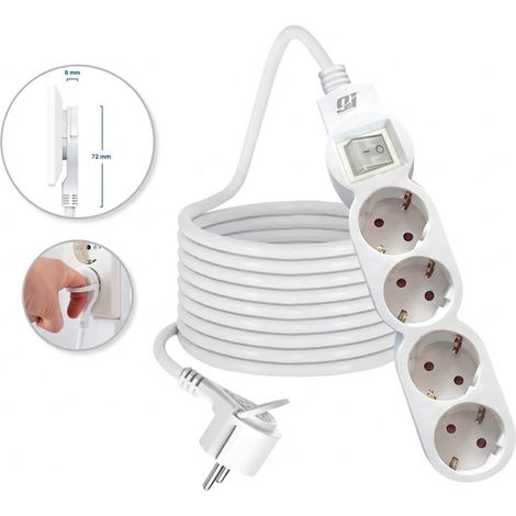 ORION91oficial® - Regleta de 4 enchufes con Interruptor y Toma de Tierra  Ladrón múltiple de 1,5 Metros  hasta 3680W  Clavija Extraplana  Protección Infantil  Cable H05W-F 3G  Color Blanco - spa (1/4)