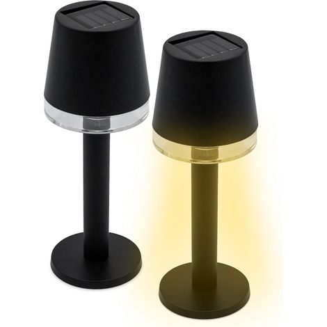 Solar LED Tischleuchte schwarz 22 x 8,5 cm - 2er Set - Garten Solarlampe warm weiß