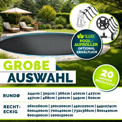 Tillvex – Couverture solaire de piscine 400 µm rectangulaire 800 x 400 cm – Film solaire découpable – Réduction évaporation 90% – Chauffage écologique