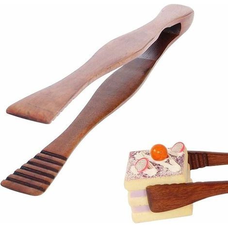 Pinces Alimentaires en Bois, Pince de Cuisson en Bois, Pince Grille Pain, Pince à Pain Grillé, Buffet Pinces, pour Cuisine Camping Grill Buffet Restaurant Patisserie Salade Dessert (Marron) (1/5)