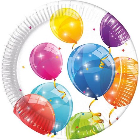 Piatti di carta con palloncini scintillanti da 20 cm, 8 pezzi