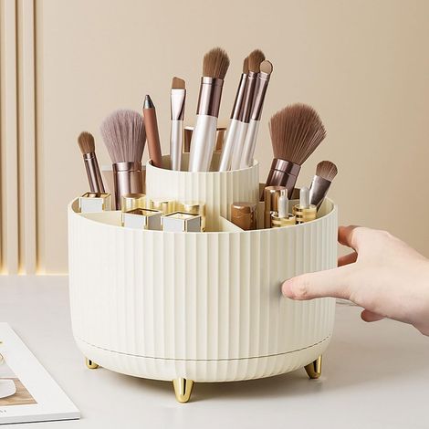 Soporte giratorio de 360 grados para brochas de maquillaje, desmontable, con 5 compartimentos para cosméticos, lápices y organizador de productos para el cuidado de la piel (crema). (1/5)