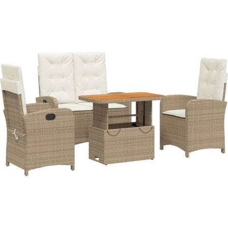 Ensemble à manger de jardin coussins 4 pcs Mobilier de jardin beige résine tressée (1/5)