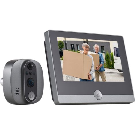 WiFi-Video-Türklingel, 2,4-GHz-Türspionkamera, 4,3-Zoll-IPS-Bildschirm, 1080p-Auflösung, 120°-Nachtsicht, Bewegungserkennung, Zwei-Wege-Audio, wiederaufladbarer Akku.