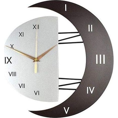 Horloge Murale Moderne Design Silencieuse Horloge Cuisine Cadre en Forme de Lune Créative Horloge de Décoration pour la Maison (3332) (1/5)