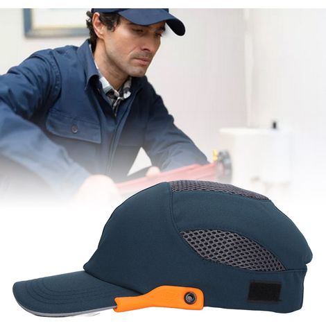 Casque de sécurité anti-collision léger 030, casquette de baseball haut de gamme, confortable et tendance, casque de protection sportive avec maille, léger et respirant, bleu avec bordure orange (1/5)