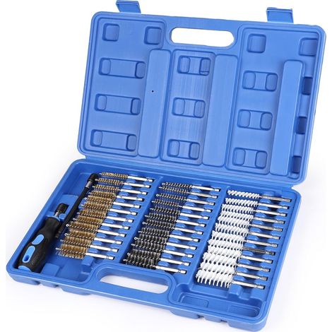38-tlg Injektor Reinigungsset Edelstahl / Nylon / Messing Drahtbürsten Ø8-19 mm Rundbürsten Injektor Reiniger Rohrreiniger Bürsten mit 150mm Verlängerung zum Reinigen und Entgraten (1/5)