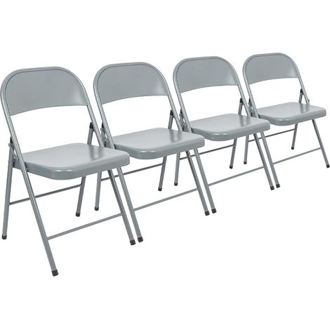 Set de 4 chaises pliantes en métal – Gris mat – Légères et robustes – Idéales pour intérieur et extérieur – 44,5 x 45,5 x 78 cm (1/4)