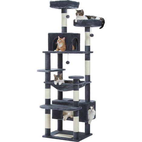 Grand arbre et tour pour chats d'intérieur, avec postes à gratter recouvertes de Sisal, hamac spacieux, perchoirs rembourrés et condos, jouets pour chats-184cm-Gris foncé (1/4)
