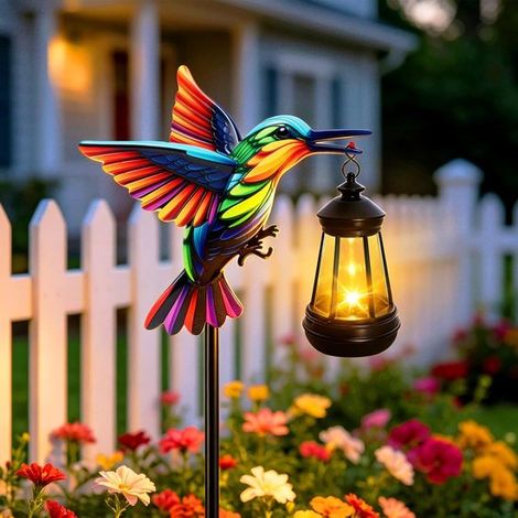 Solar-Gartenleuchte mit Kolibri-Motiv wasserdicht ideal als Geschenk für Frauen Mütter Großmütter und Töchter Hängende Solarleuchten mit Laterne (1/5)