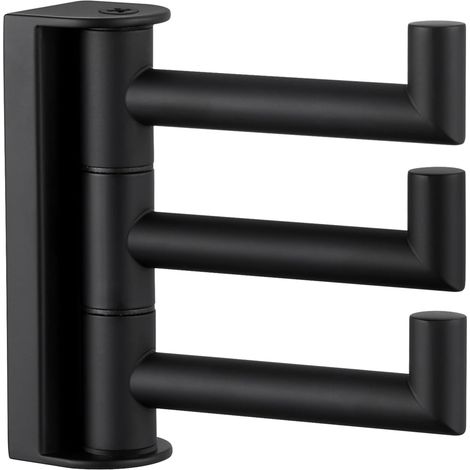 Crochet porte-serviette pivotant à 3 bras, acier inoxydable 304, noir mat, style moderne, support mural (1/5)