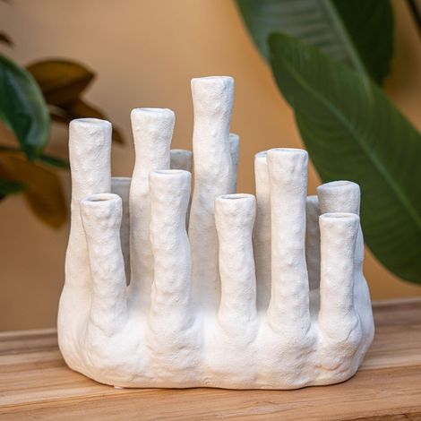 Vase en Forme de Corail XL Multi-becs en Céramique Mate Ecru pour Fleurs Séchées 27 x 16 x 24 cm - PANGIVO (1/5)