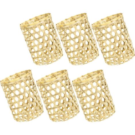 Lot de 6 Manchons de Vase en Bambou Tissé Khaki, Protège Les Mains Chaleur Froid, Design Creux Élégant pour Décoration de Petits Vases en Verre (1/5)