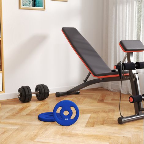 Dischi per bilanciere 2 x 5 kg, set da 2, Ø 30 mm, con impugnature, blu DESVIAE (1/5)