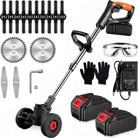 Coupe-bordures 3 en 1 sans fil, débroussailleuse électrique pour pelouse, 2 batteries 2,0 Ah, chargeur rapide et roues intégrées pour entretien jardin facile (1/5)