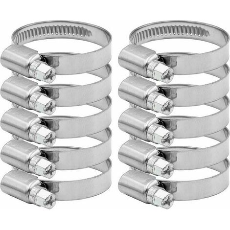 royaluxe - Collier de Serrage Tuyau Réglable 27-51mm Gamme en Acier Inoxydable 304 Assortiment Tuyau Pinces Clips pour Famille Tuyau , Robinet 10 Pièces (12mm) (1/5)