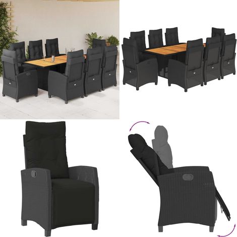 9-tlg. Garten-Essgruppe mit Kissen Schwarz Poly Rattan - Gartenstuhl - Gartentisch (1/5)