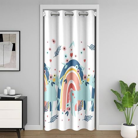 Licorne Rideau de Porte 86x203cm Arc-en-Ciel pour Enfants Rideaux Interieur Salon Chambre Garçon Fleur Rideau Occultant Rideaux Feuille décoration de Chambre Licorne Animaux Mignons - 86L X 203H cm (1 (1/5)